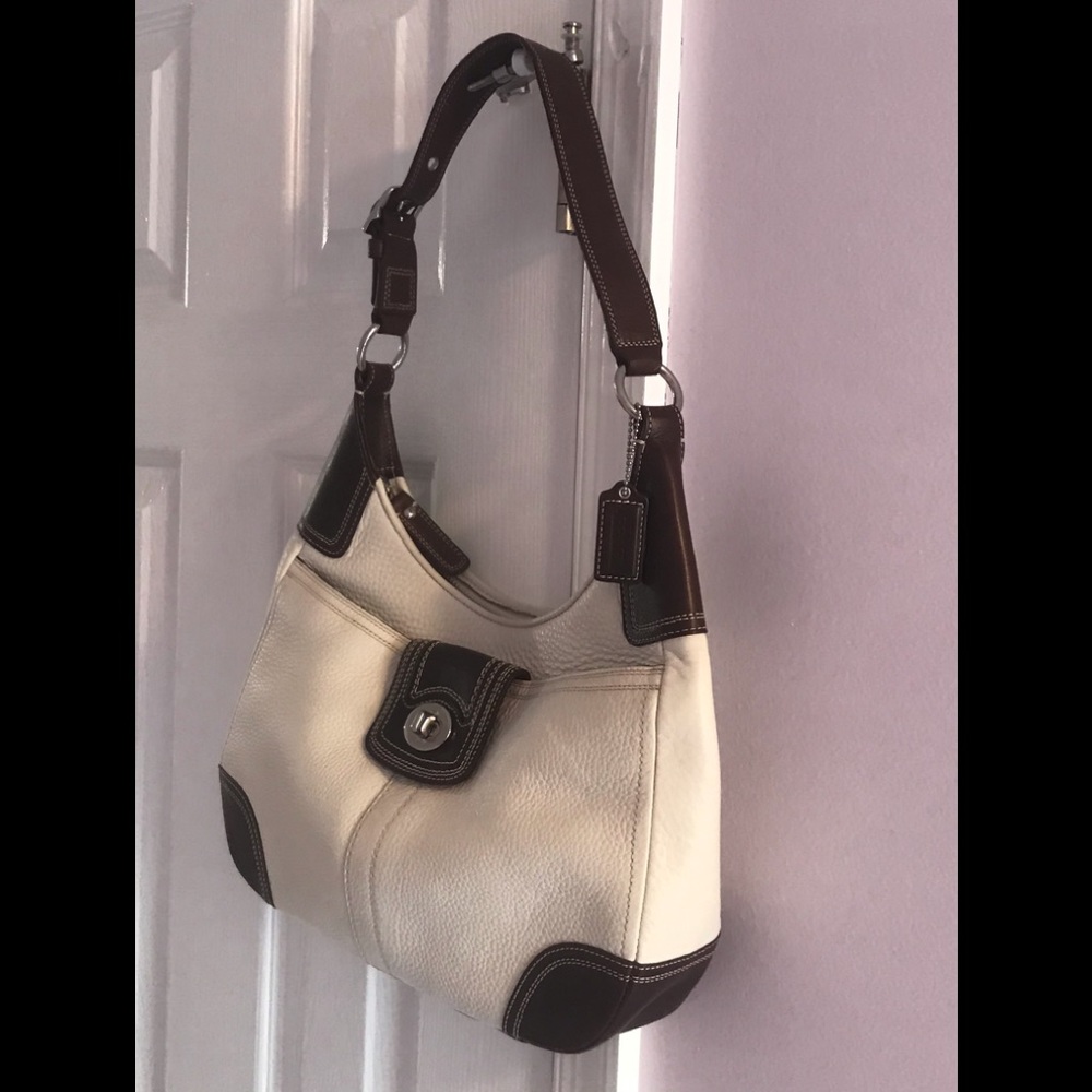 Coach ivory/brown pebbled leather Hamilton hobo
